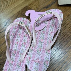 LoveShackFancy Pink Floral Kids Flip Flops